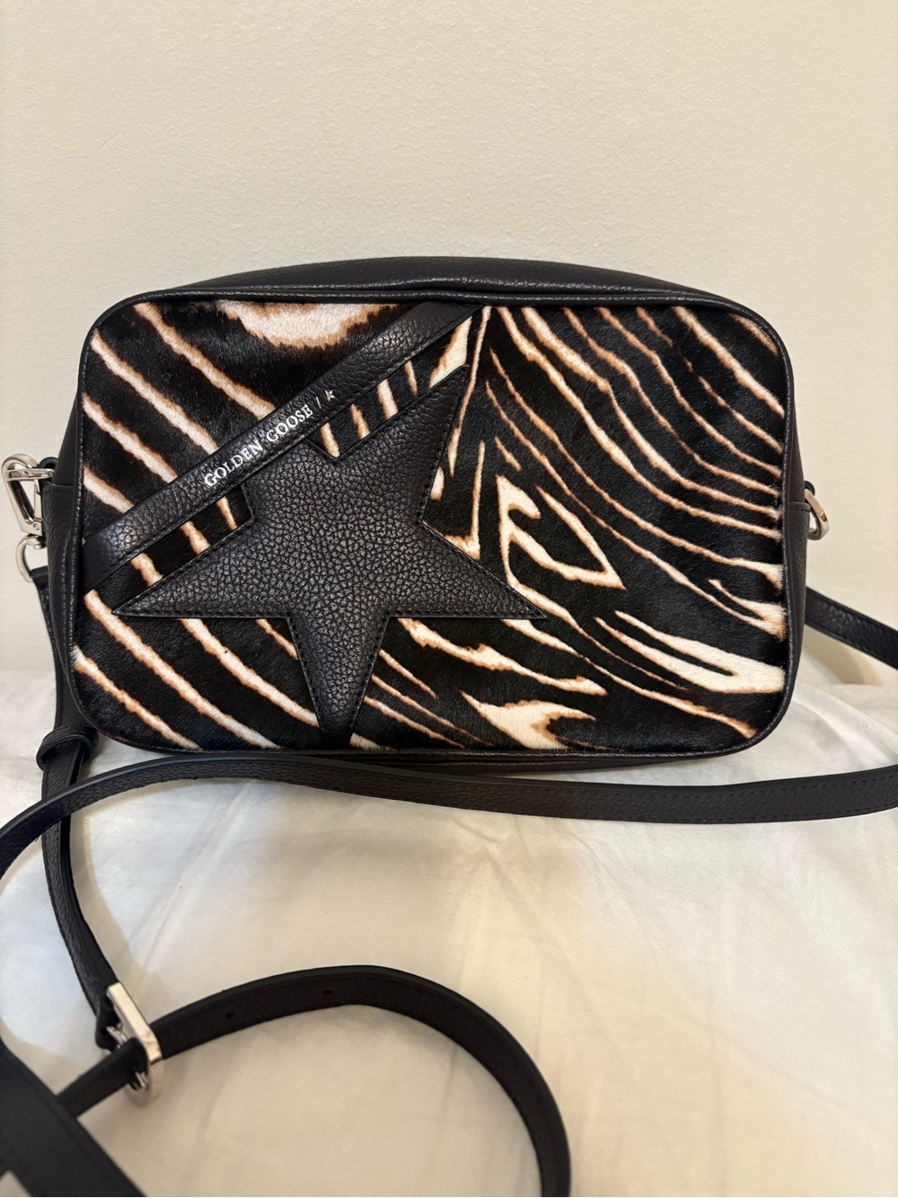 Golden Goose Black and White Zebra Star Crossbody Bag